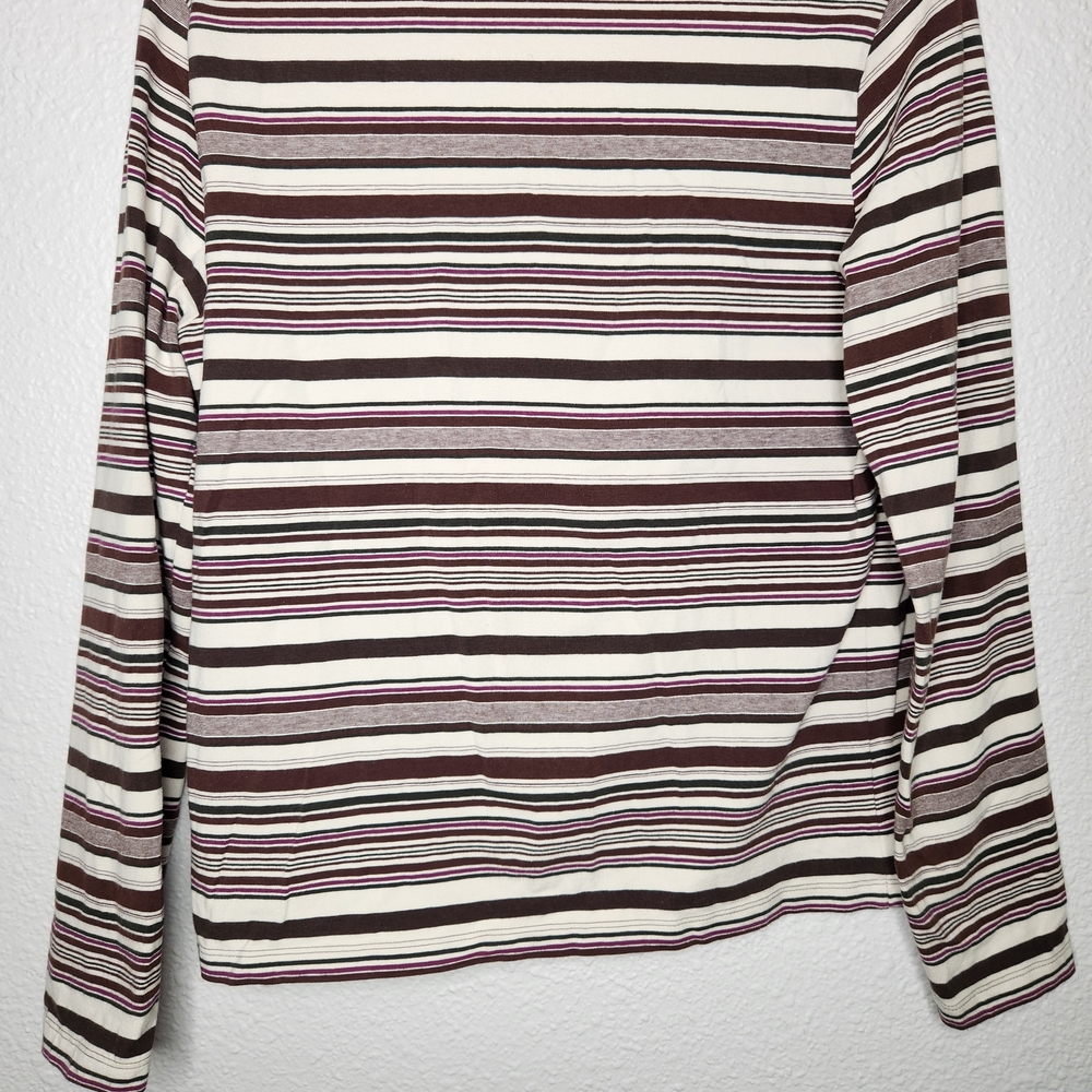 Caslon Brown/White w/ A Hint Of Pink Fitted Ribbed Blouse Long Sleeve Size Large - Picture 2 of 5